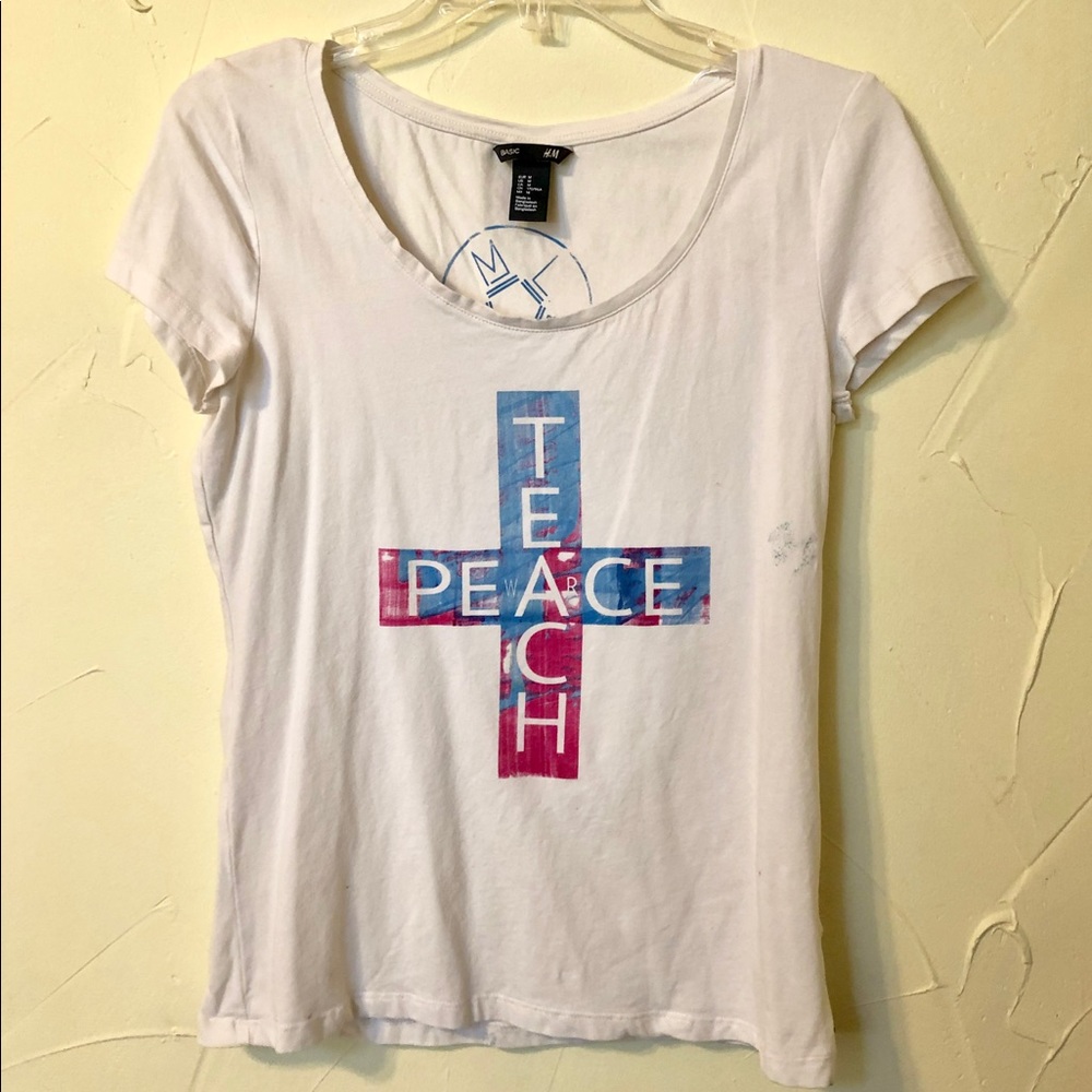 H&M Teach Peace White Graphic Tee
